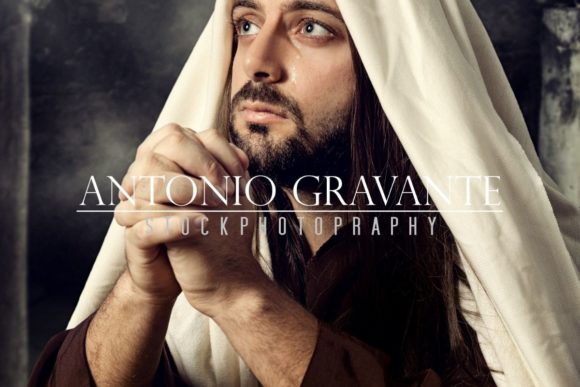 Jesus Praying and Looking Up to Heaven While He Cries
